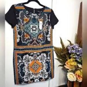 Banana Republic Black and Orange Geometric Mini Dress